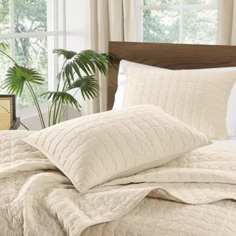 Brooklyn Loom Matte Cotton Velvet Wavy Stitch Easy Care Quilt Set
