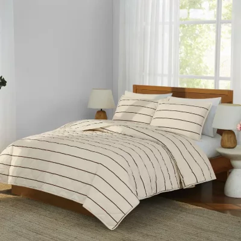 Brooklyn Loom Hayward Stripe Easy Care Quilt Set