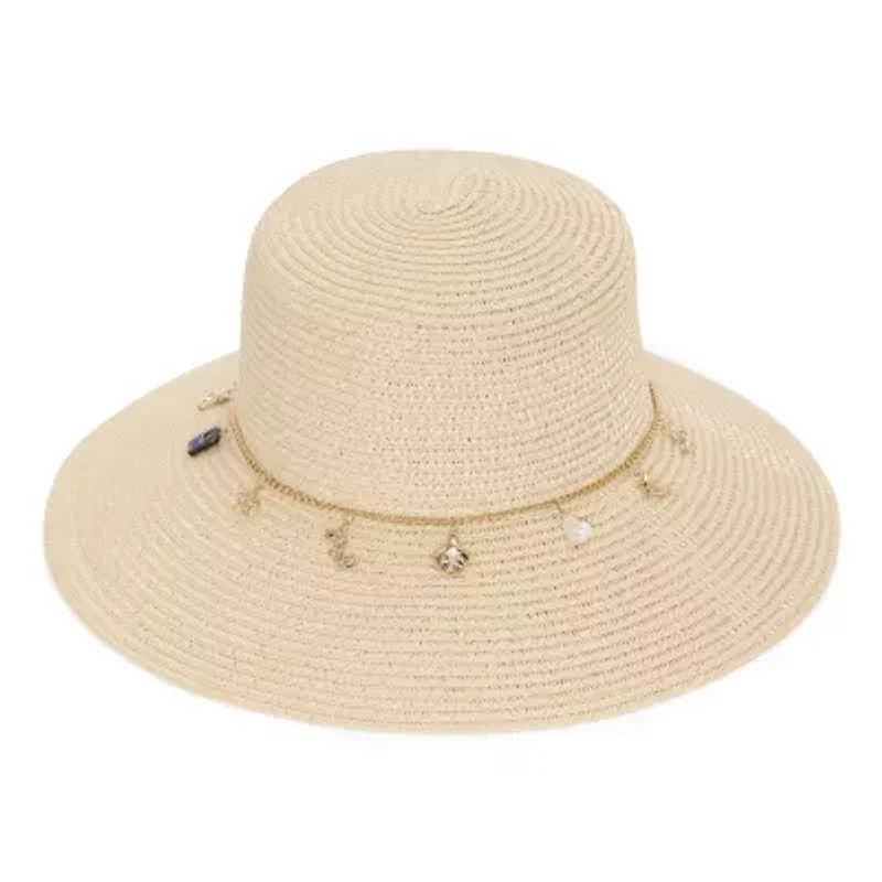 SOL and MER Straw Downbrim With Charm Chain Womens Floppy Hat