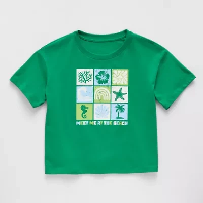 Thereabouts Little & Big Kid Girls Crew Neck Short Sleeve Boxy Fit Graphic T-Shirt