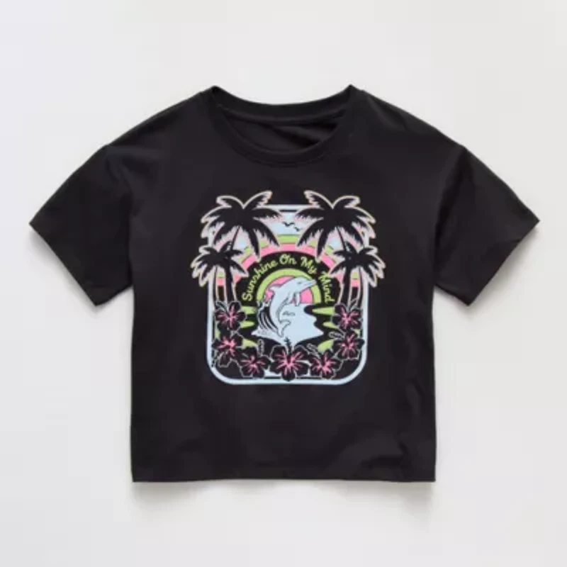 Thereabouts Little & Big Kid Girls Crew Neck Short Sleeve Boxy Fit Graphic T-Shirt