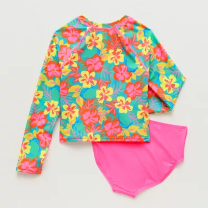 Thereabouts Little & Big Kid Girls Uv Protection Striped 2-pc. Rash Guard Set