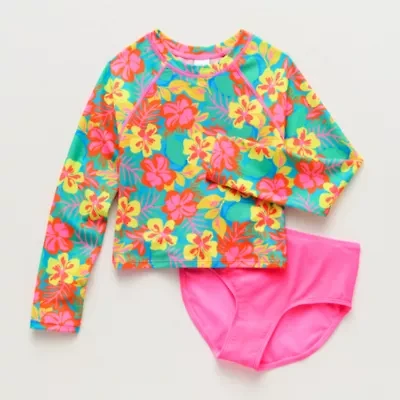 Thereabouts Little & Big Kid Girls Uv Protection Striped 2-pc. Rash Guard Set