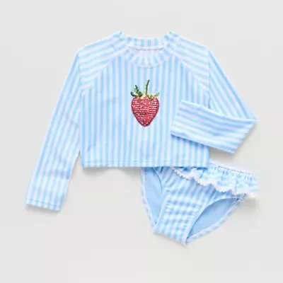 Okie Dokie Toddler & Little Girls Uv Protection Striped 2-pc. Rash Guard Set