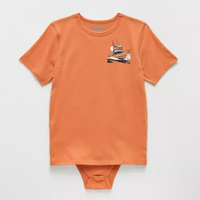 Thereabouts Little & Big Kid Boys Closure Easy-on + Easy-off Adaptive Crew Neck Short Sleeve Bodysuit
