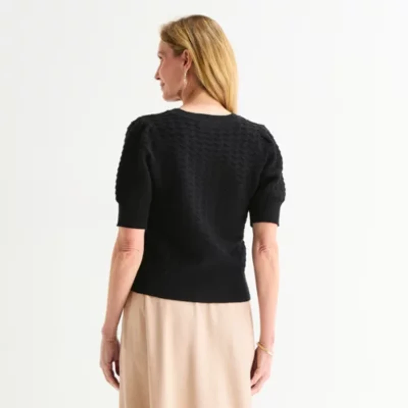 Liz Claiborne Womens Crew Neck Short Sleeve Pullover Sweater