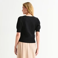 Liz Claiborne Womens Crew Neck Short Sleeve Pullover Sweater