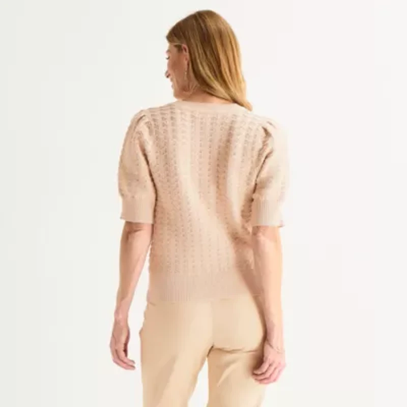 Liz Claiborne Womens Crew Neck Short Sleeve Pullover Sweater