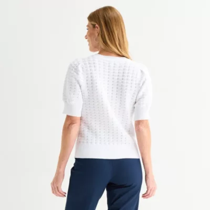 Liz Claiborne Womens Crew Neck Short Sleeve Pullover Sweater