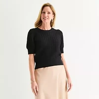 Liz Claiborne Womens Crew Neck Short Sleeve Pullover Sweater