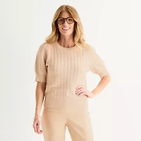 Liz Claiborne Womens Crew Neck Short Sleeve Pullover Sweater