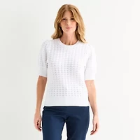 Liz Claiborne Womens Crew Neck Short Sleeve Pullover Sweater