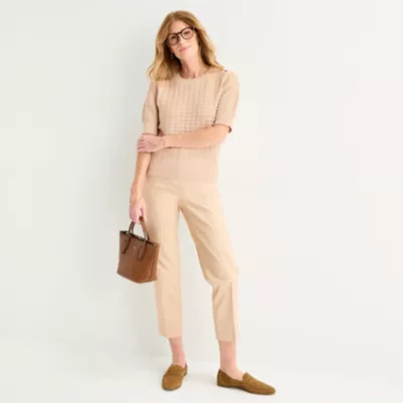 Liz Claiborne Womens Crew Neck Short Sleeve Pullover Sweater