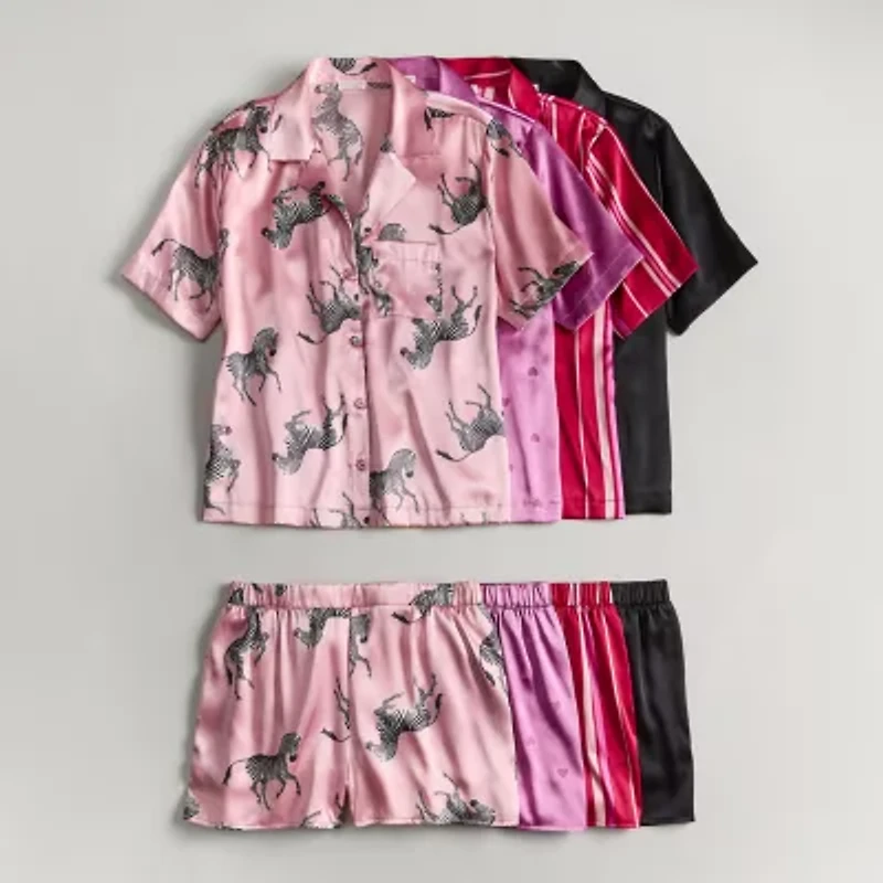 Ambrielle Womens Satin Short Sleeve 2-pc. Pajama Sets