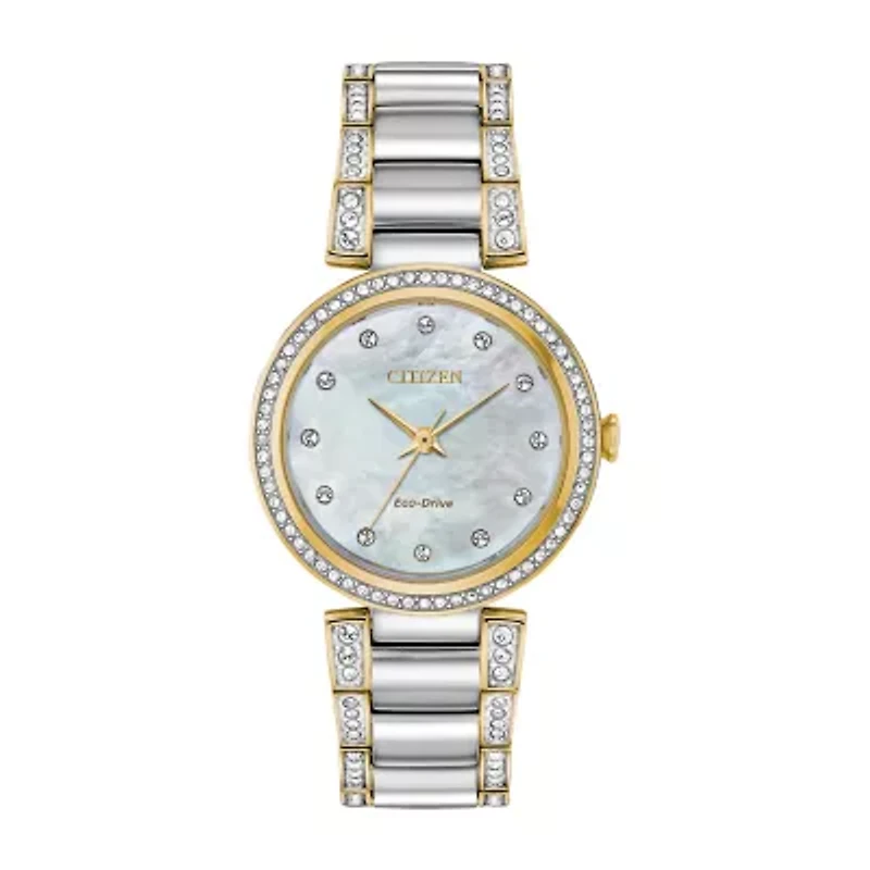 Citizen Silhouette Crystal Womens Crystal Accent Two Tone Stainless Steel Bracelet Watch Em0844-58d