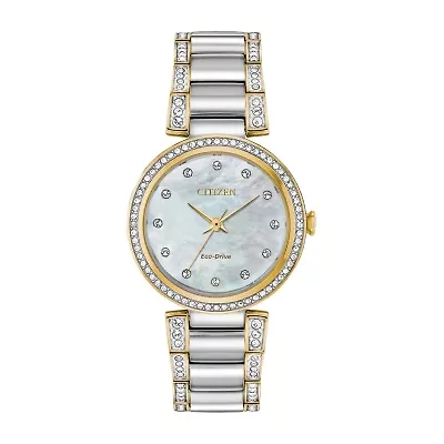 Citizen Silhouette Crystal Womens Crystal Accent Two Tone Stainless Steel Bracelet Watch Em0844-58d