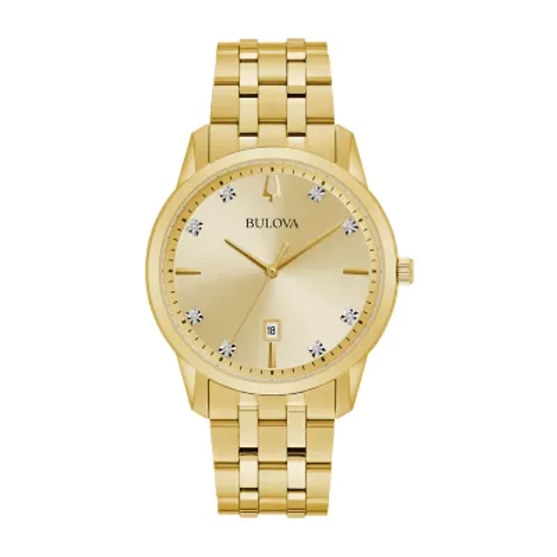 Bulova Sutton Mens Gold Tone Stainless Steel Bracelet Watch 97d123