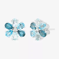 Limited Quantities! Diamond Accent Genuine Blue Topaz 10K Gold 10.4mm Flower Stud Earrings