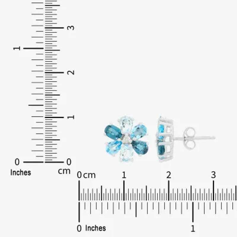 Limited Quantities! Diamond Accent Genuine Blue Topaz 10K Gold 10.4mm Flower Stud Earrings