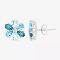 Limited Quantities! Diamond Accent Genuine Blue Topaz 10K Gold 10.4mm Flower Stud Earrings