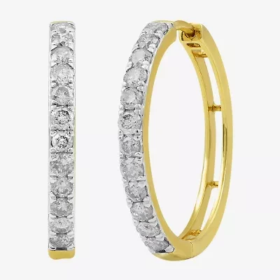 (I, I2) Womens 1 CT. T.W. Lab Grown White Diamond 10K Gold 22.5mm Circle Hoop Earrings