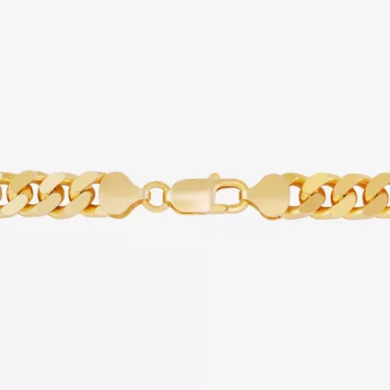 Mens 24K Gold Over Silver 8 1/2 Inch Solid Curb Chain Bracelet