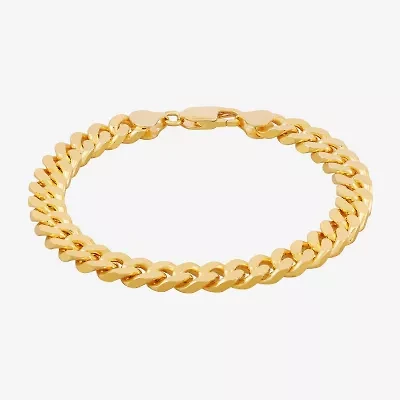 Mens 24K Gold Over Silver 8 1/2 Inch Solid Curb Chain Bracelet