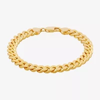 Mens 24K Gold Over Silver 8 1/2 Inch Solid Curb Chain Bracelet
