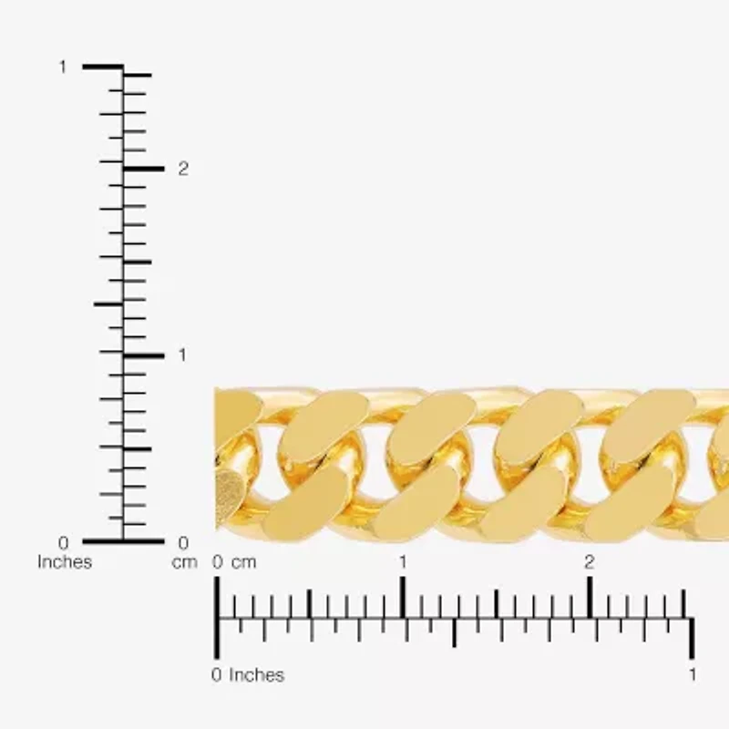 Mens 24K Gold Over Silver 8 1/2 Inch Solid Curb Chain Bracelet