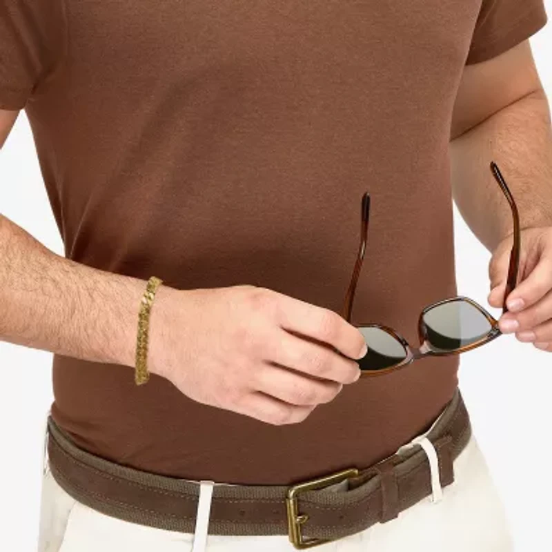 Mens 24K Gold Over Silver 8 1/2 Inch Solid Curb Chain Bracelet