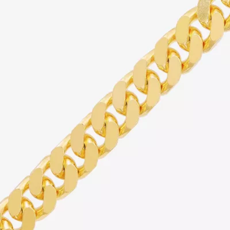 Mens 24K Gold Over Silver 8 1/2 Inch Solid Curb Chain Bracelet
