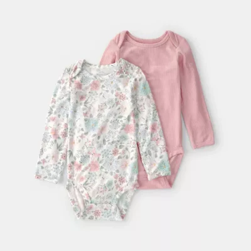 Carter's Purelysoft Baby Girls Round Neck Long Sleeve 2-pc. Bodysuit
