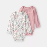 Carter's Purelysoft Baby Girls Round Neck Long Sleeve 2-pc. Bodysuit