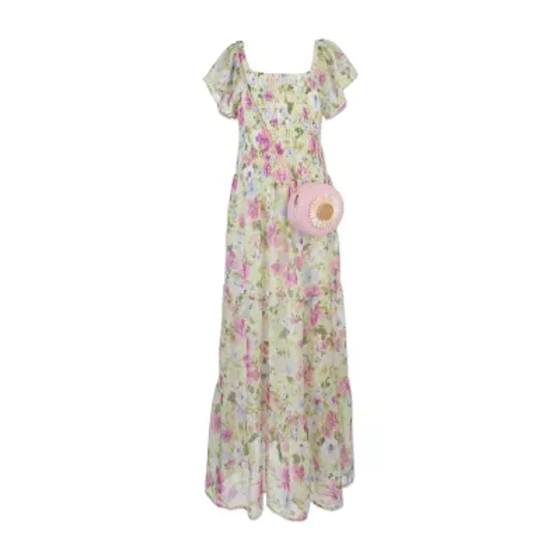 Speechless Big Kid Girls Short Sleeve Floral Maxi Dress