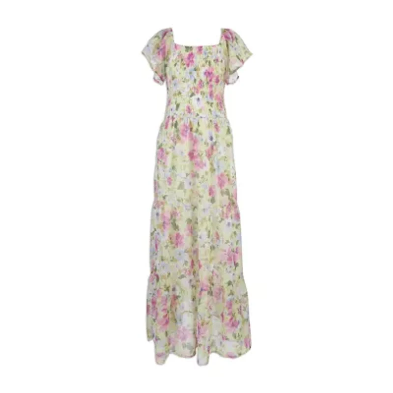 Speechless Big Kid Girls Short Sleeve Floral Maxi Dress
