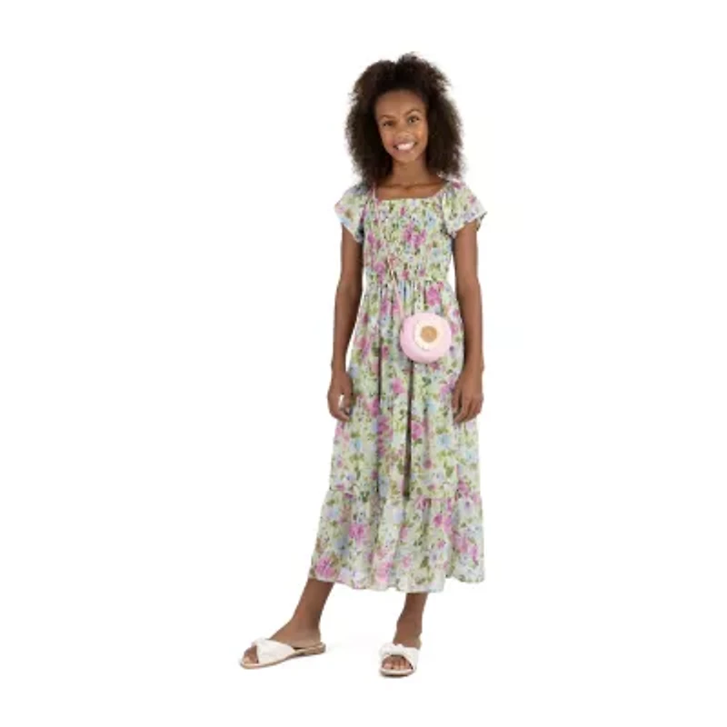 Speechless Big Kid Girls Short Sleeve Floral Maxi Dress