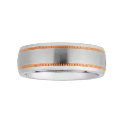Mens 8MM 10K Rose Gold Cobalt Wedding Band