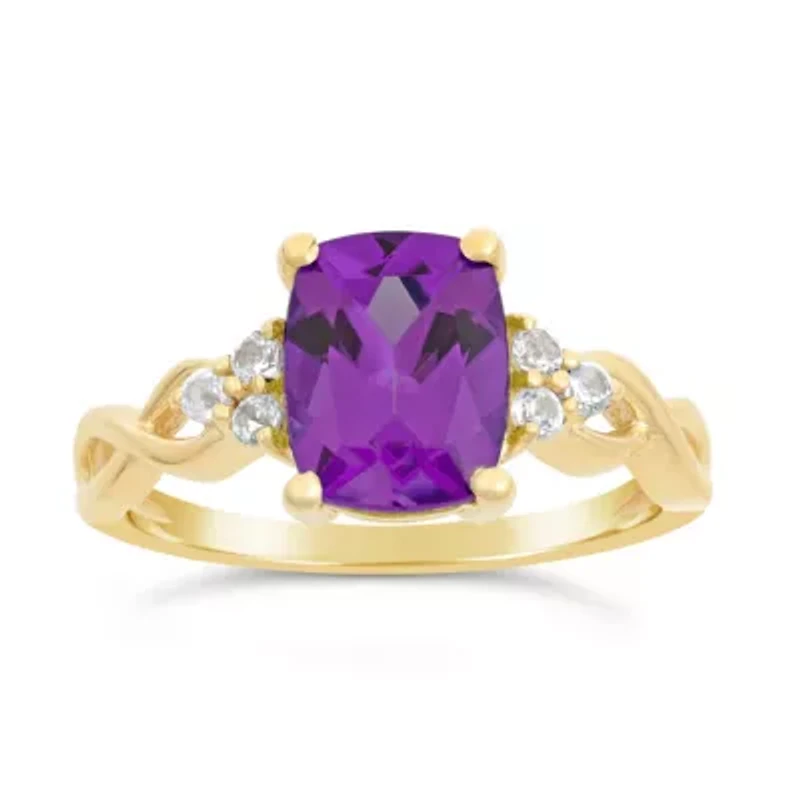 Womens Genuine Purple Amethyst 10K Gold Cocktail Ring