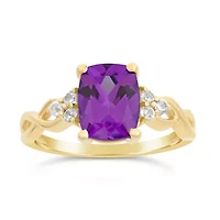 Womens Genuine Purple Amethyst 10K Gold Cocktail Ring