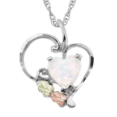 Black Hills Gold Landstroms Womens Lab Created White Opal Sterling Silver Heart 18 Inch Pendant Necklace