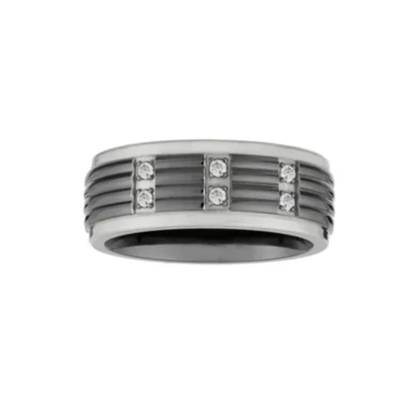 Mens 8MM 1/8 CT. T.W. Natural White Diamond Titanium Wedding Band