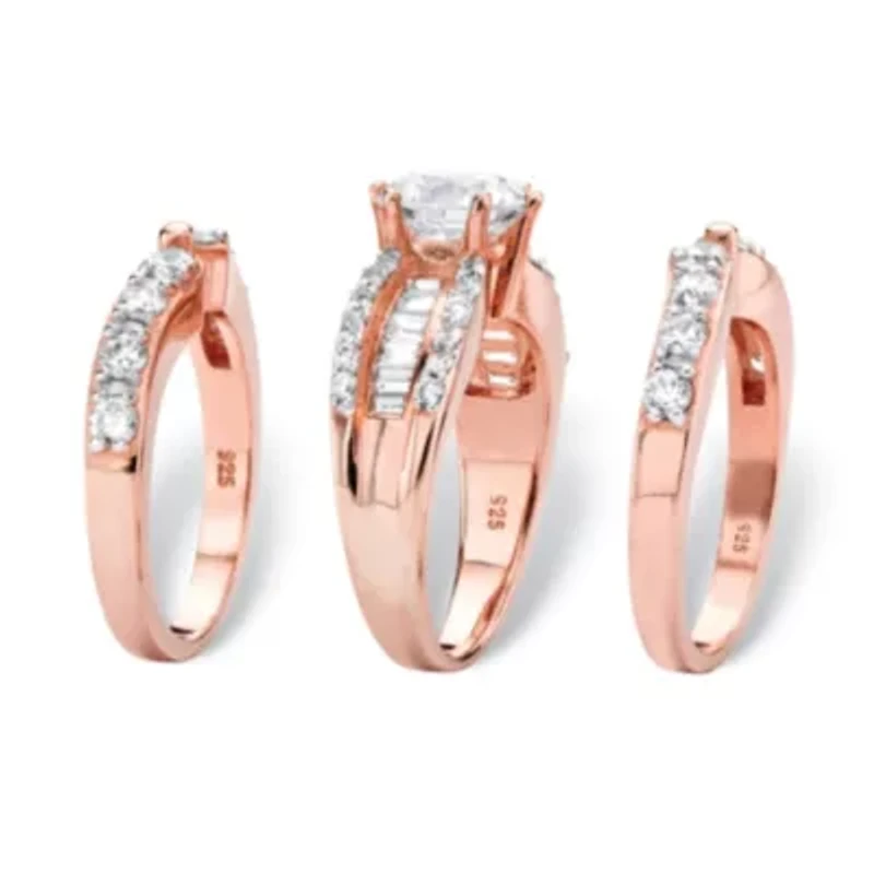 DiamonArt® Womens 4 CT. T.W. White Cubic Zirconia 14K Rose Gold Over Silver Round Bridal Set