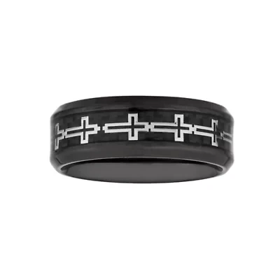 Mens 8MM Stainless Steel Cross Wedding Band
