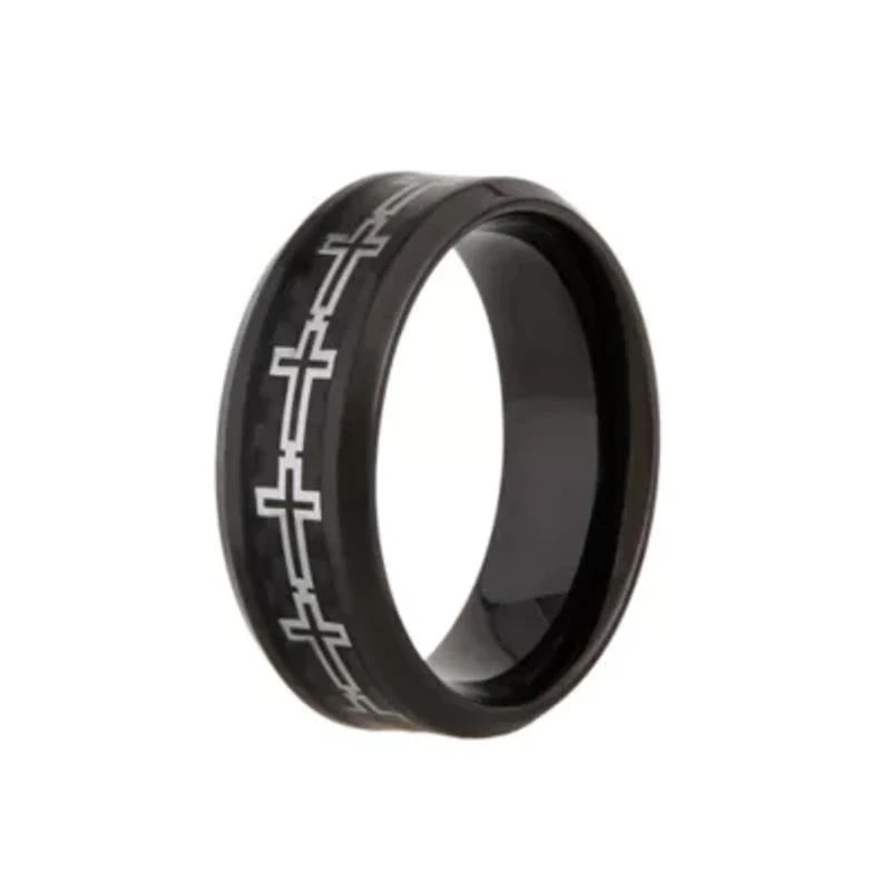 Mens 8MM Stainless Steel Cross Wedding Band