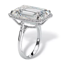 DiamonArt® Womens White Cubic Zirconia Platinum Over Silver Rectangular Cocktail Ring