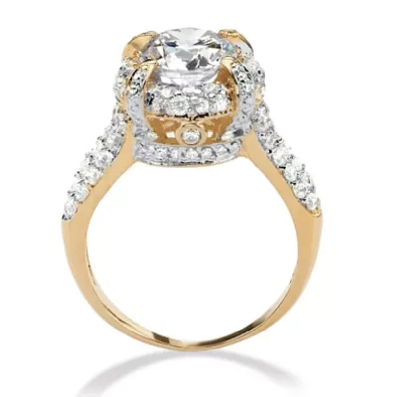 DiamonArt® Womens 3 CT. T.W. White Cubic Zirconia 18K Gold Over Silver Round Engagement Ring