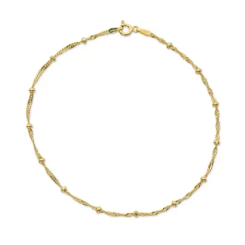 Made in Italy Womens 24K Gold Over Silver Sterling Silver 9 Inch Solid Bead Ankle Bracelet