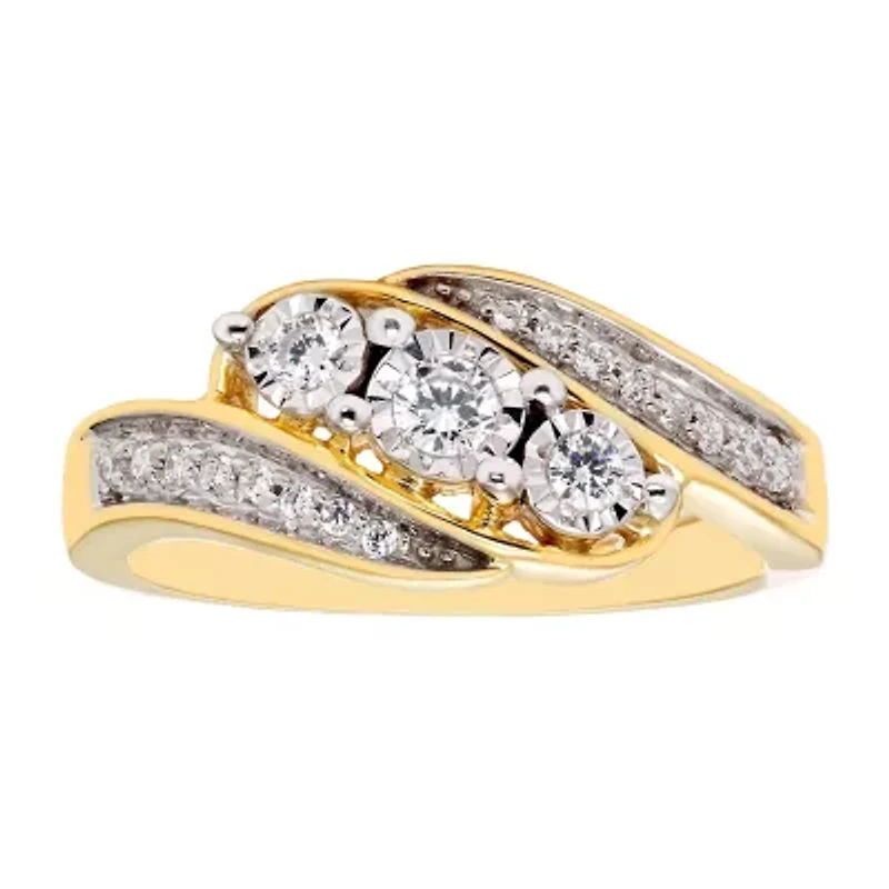 Womens 1/4 CT. T.W. Genuine White Diamond 10K Gold 3-Stone Engagement Ring