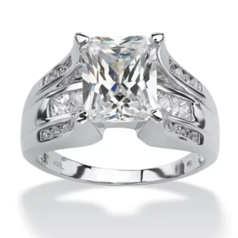 DiamonArt® Womens 4 3/4 CT. T.W. White Cubic Zirconia Platinum Over Silver Rectangular Engagement Ring