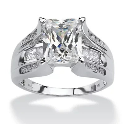 DiamonArt® Womens 4 3/4 CT. T.W. White Cubic Zirconia Platinum Over Silver Rectangular Engagement Ring